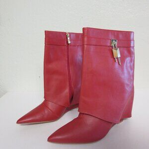 JOIA Red 9 Pointed Toe Side Zip Heeled Ankle Boots